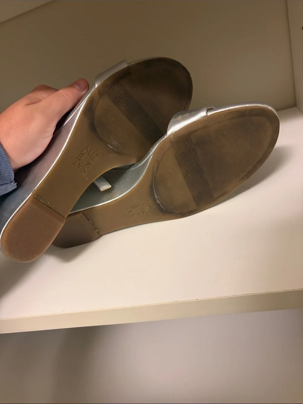 Silver Wedge Sandals with Ankle Strap